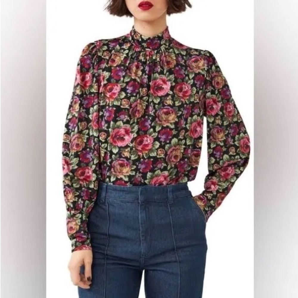 & Other Stories Print Mock Neck Blouse size M
